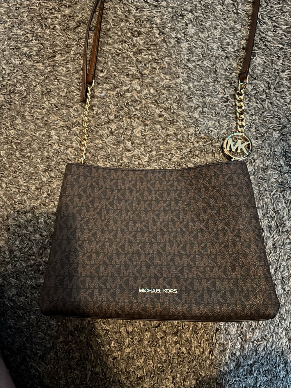 Michael Kors Brown Logo Crossbody with Gold Hardware